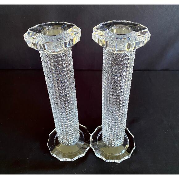 Set of 4 Stunning Crystal Candlestick Holders | Pillar Textured Stem - Picture 3 of 7